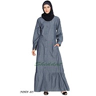 A-line Denim abaya with Frill at Bottom 
